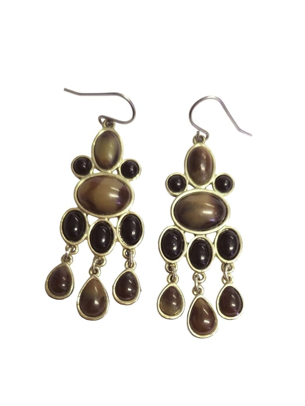 Brown Stone Chandelier Earrings - Tiger Eye